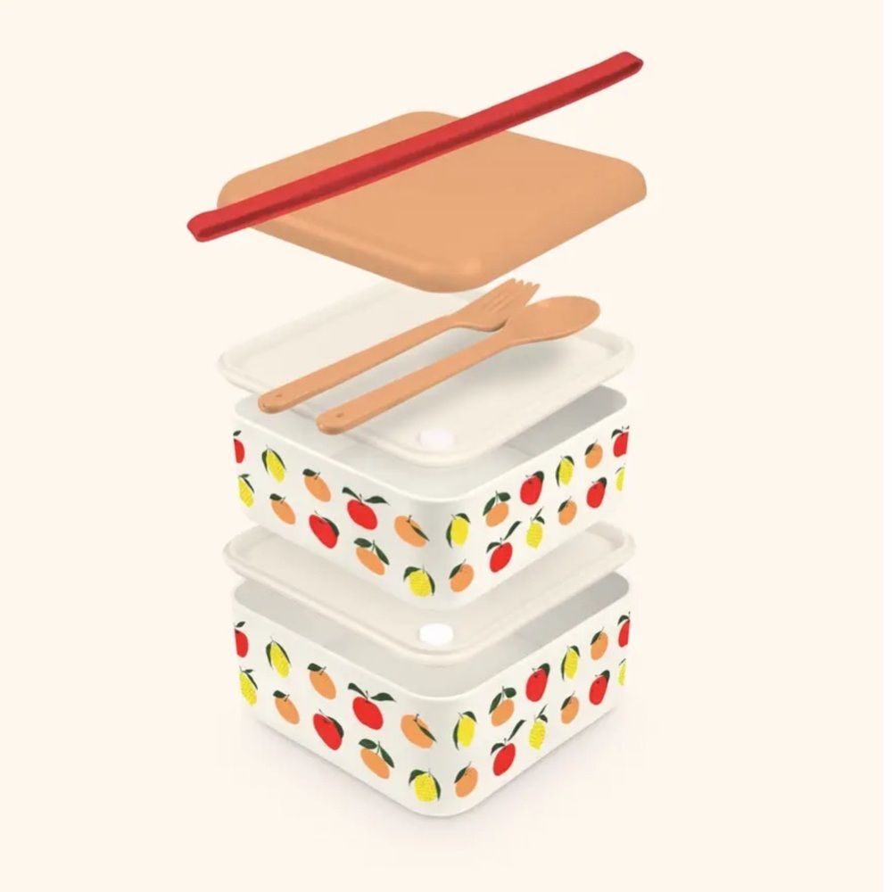 Bento Box - Studio Oh! Fruit Themed 2 Layer Bento Box with Utensils BPA FREE